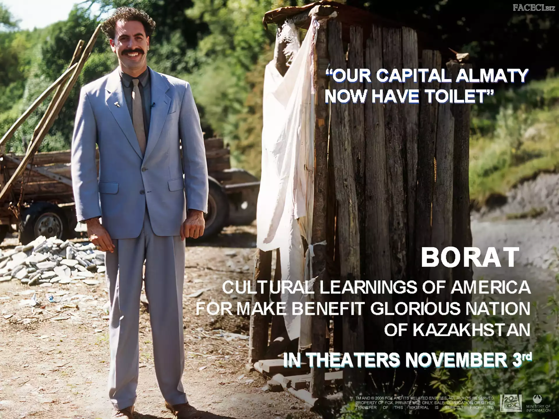 Borat, Sacha Baron Cohen, toaleta, garnitur